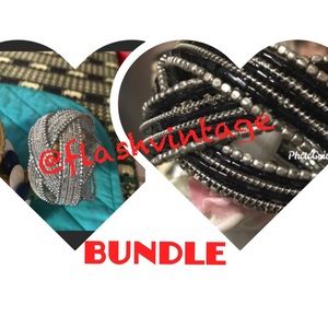 🚫SOLD🚫💥3/18.00💥VTG:Braided black and  clear  cuff bracelets